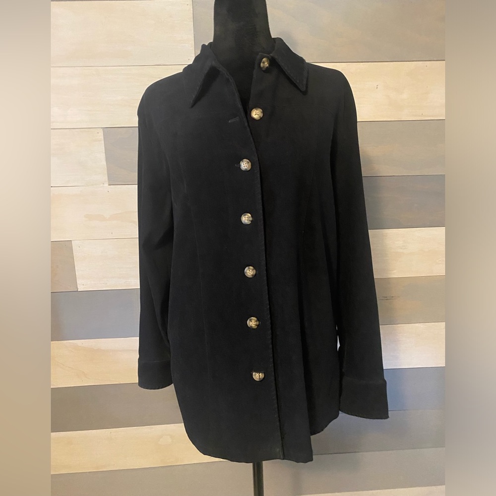 Black ultra suede jacket by Karen Scott. Size Medium